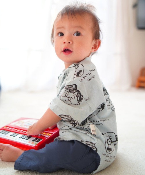 MAKE YOUR DAY（メイクユアデイ）の「じいちゃんばあちゃん総柄半袖Tシャツ■80～140cm（Tシャツ/カットソー・キッズ・オフホワイト/ミント・80/90/100/110/120/130/140）」の6枚目の写真