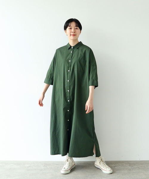 PAR ICI（パーリッシィ）の「ブロード BIGシャツワンピース（シャツワンピース・レディース・オレンジ/ダークブラウン/グリーン・FREE）」の3枚目の写真