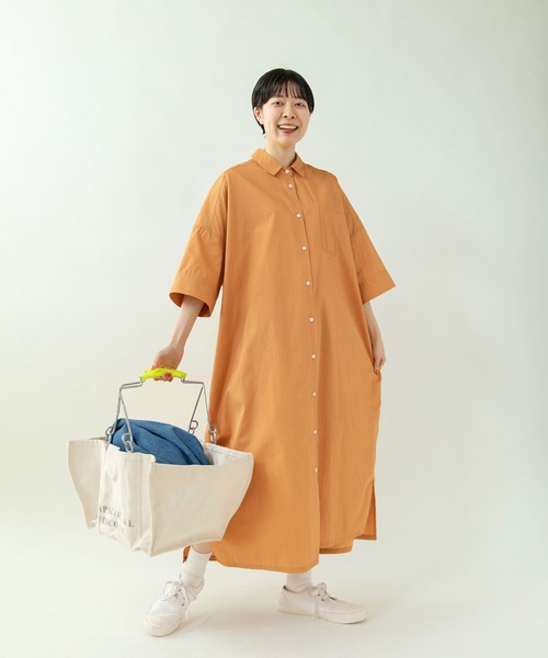 PAR ICI（パーリッシィ）の「ブロード BIGシャツワンピース（シャツワンピース・レディース・オレンジ/ダークブラウン/グリーン・FREE）」の4枚目の写真
