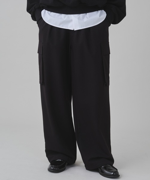 WEGO（ウィゴー）の「WEGO/イージーワイドカーゴスラックス（スラックス・メンズ・ブラック/ダークグレー/ライトベージュ/ブラック系その他2/ブラウン・MEDIUM/LARGE）」の2枚目の写真