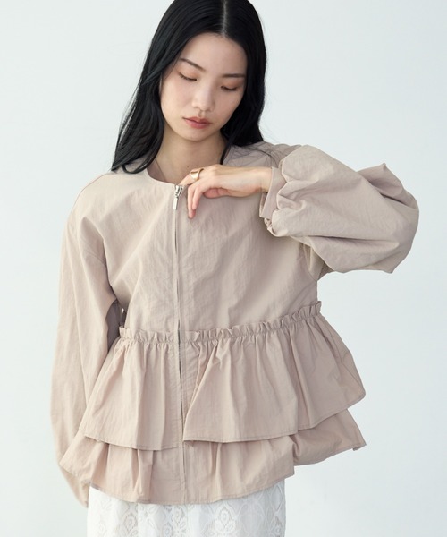 【ユニコーン品】ノーカラージャケット　ツィード　ペプラム　フリル ノーカラーペプラムジャケット