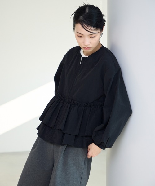 【未使用タグ付き】ANAYI ノーカラージャケット ペプラム ブラック セール】【セットアップ対応商品】バスケットペプラム