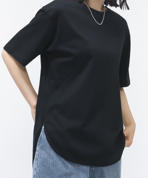 TIGORA(ティゴラ)の「ティゴラ TIGORA UVカットシルキーコットンラウンドテールTシャツ(Tシャツ/カットソー・レディース・ホワイト/ブラック/カーキ・S/M/L/XL)」の1枚目の写真