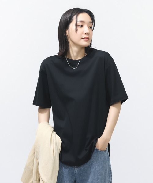 TIGORA(ティゴラ)の「ティゴラ TIGORA UVカットシルキーコットンラウンドテールTシャツ(Tシャツ/カットソー・レディース・ホワイト/ブラック/カーキ・S/M/L/XL)」の4枚目の写真