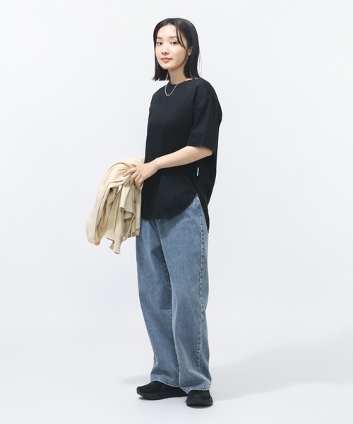 TIGORA(ティゴラ)の「ティゴラ TIGORA UVカットシルキーコットンラウンドテールTシャツ(Tシャツ/カットソー・レディース・ホワイト/ブラック/カーキ・S/M/L/XL)」の7枚目の写真
