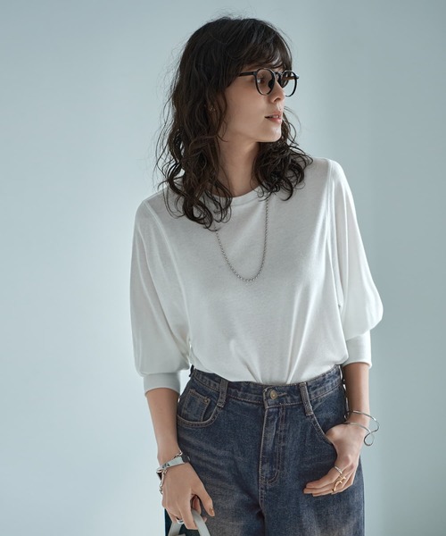 tシャツ 「Made in Japan」なめらかテンセル袖ギャザートップス レディース Made in Japan】なめらかテンセル袖ギャザートップス（Tシャツ
