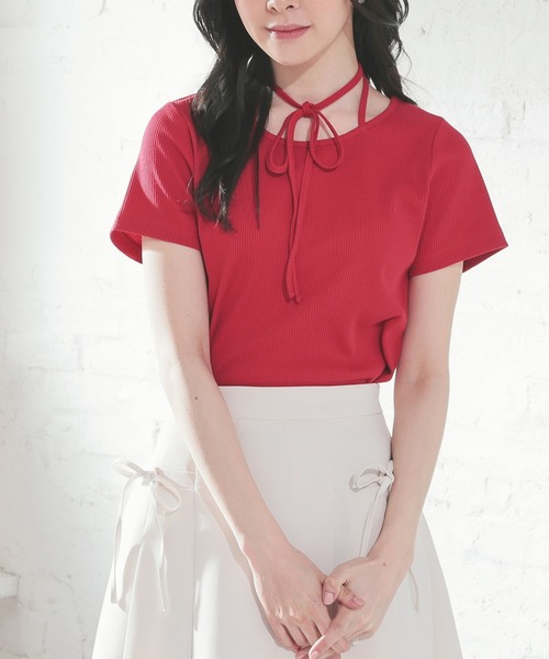 Honeys（ハニーズ）の「ホルター付トップス（Tシャツ/カットソー・レディース・レッド/ブラック/サックスブルー/アイボリー・S/M/L）」の4枚目の写真