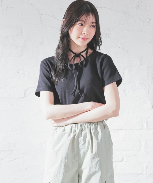 Honeys（ハニーズ）の「ホルター付トップス（Tシャツ/カットソー・レディース・レッド/ブラック/サックスブルー/アイボリー・S/M/L）」の21枚目の写真