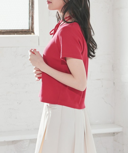 Honeys（ハニーズ）の「ホルター付トップス（Tシャツ/カットソー・レディース・レッド/ブラック/サックスブルー/アイボリー・S/M/L）」の8枚目の写真