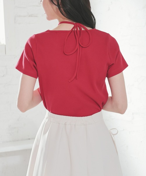 Honeys（ハニーズ）の「ホルター付トップス（Tシャツ/カットソー・レディース・レッド/ブラック/サックスブルー/アイボリー・S/M/L）」の13枚目の写真