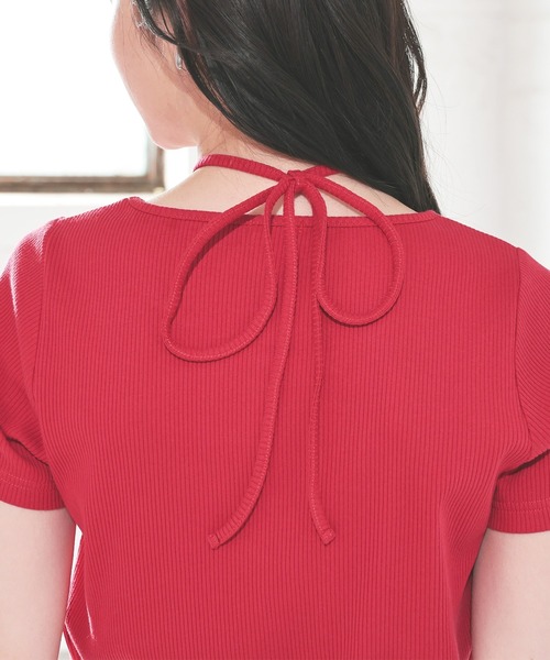 Honeys（ハニーズ）の「ホルター付トップス（Tシャツ/カットソー・レディース・レッド/ブラック/サックスブルー/アイボリー・S/M/L）」の15枚目の写真