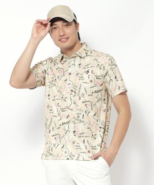 新品未使用adabat ポロシャツ ベージュ UVカット日本製 UVカット／吸水速乾／遮熱】ゴルフ場デザイン 半袖ポロシャツ