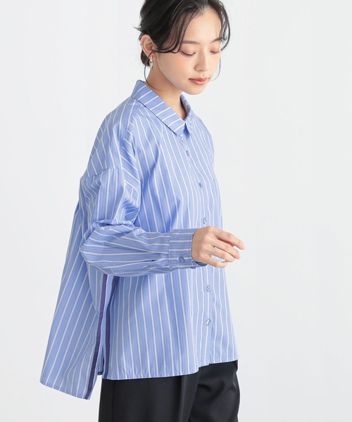 n'OrLABEL（ノアールレーベル）の「『サイドラインストライプシャツ』（シャツ/ブラウス・レディース・オフホワイト/ブルー/ネイビー/グリーン・FREE）」の7枚目の写真