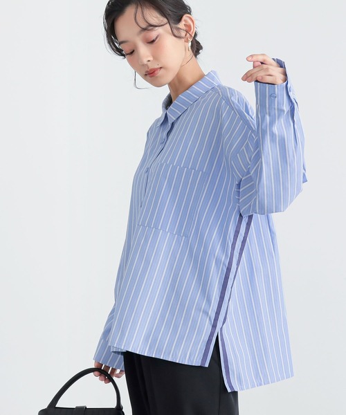 n'OrLABEL（ノアールレーベル）の「『サイドラインストライプシャツ』（シャツ/ブラウス・レディース・オフホワイト/ブルー/ネイビー/グリーン・FREE）」の8枚目の写真