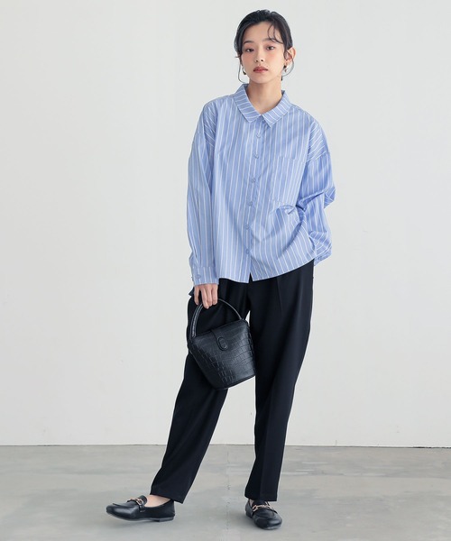 n'OrLABEL（ノアールレーベル）の「『サイドラインストライプシャツ』（シャツ/ブラウス・レディース・オフホワイト/ブルー/ネイビー/グリーン・FREE）」の11枚目の写真