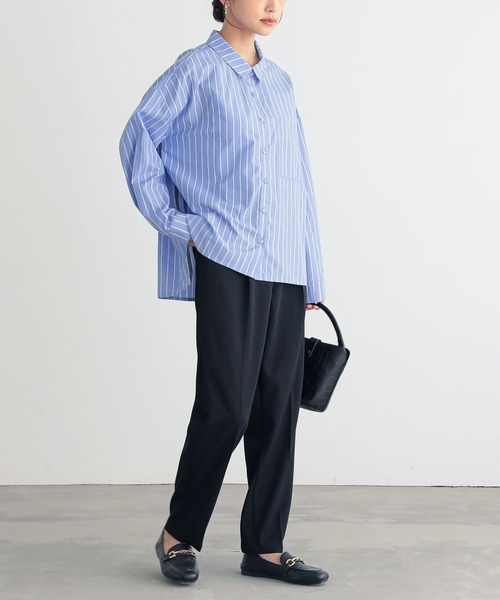 n'OrLABEL（ノアールレーベル）の「『サイドラインストライプシャツ』（シャツ/ブラウス・レディース・オフホワイト/ブルー/ネイビー/グリーン・FREE）」の10枚目の写真