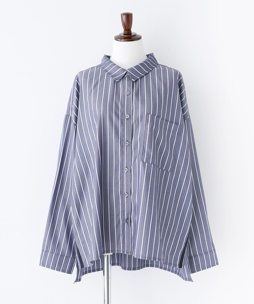 n'OrLABEL（ノアールレーベル）の「『サイドラインストライプシャツ』（シャツ/ブラウス・レディース・オフホワイト/ブルー/ネイビー/グリーン・FREE）」の13枚目の写真