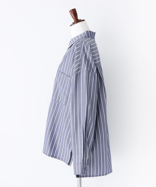 n'OrLABEL（ノアールレーベル）の「『サイドラインストライプシャツ』（シャツ/ブラウス・レディース・オフホワイト/ブルー/ネイビー/グリーン・FREE）」の14枚目の写真