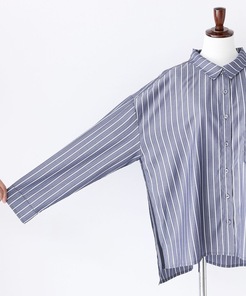 n'OrLABEL（ノアールレーベル）の「『サイドラインストライプシャツ』（シャツ/ブラウス・レディース・オフホワイト/ブルー/ネイビー/グリーン・FREE）」の16枚目の写真