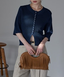 each | ミニスタッズボタンサマーニット5分袖コンパクトカーデ(カーディガン/ボレロ)