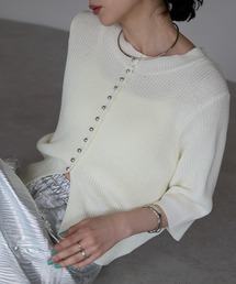 each（イーチ）の「ミニスタッズボタンサマーニット5分袖コンパクトカーデ（カーディガン/ボレロ）」