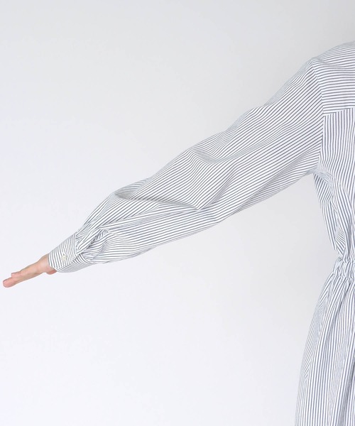 Jines（ジネス）の「サッカーストライプシャツワンピース（ワンピース・レディース・ライトグレー/ネイビー・38）」の15枚目の写真