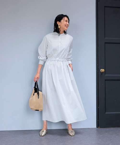 Jines（ジネス）の「サッカーストライプシャツワンピース（ワンピース・レディース・ライトグレー/ネイビー・38）」の3枚目の写真