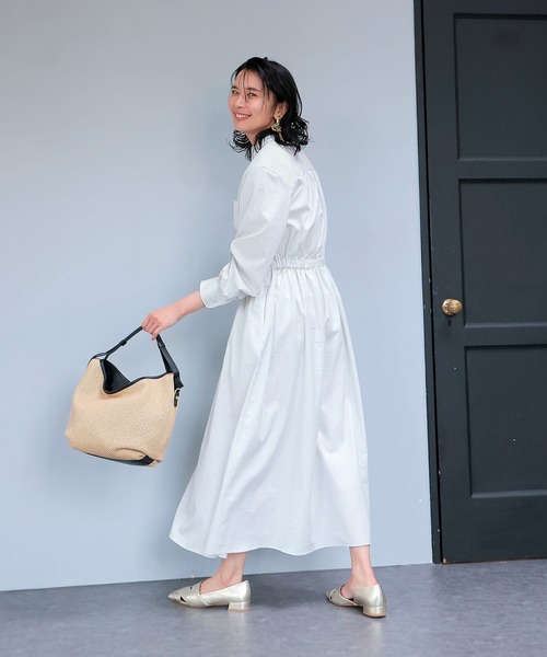 Jines（ジネス）の「サッカーストライプシャツワンピース（ワンピース・レディース・ライトグレー/ネイビー・38）」の5枚目の写真