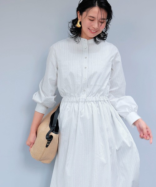 Jines（ジネス）の「サッカーストライプシャツワンピース（ワンピース・レディース・ライトグレー/ネイビー・38）」の7枚目の写真