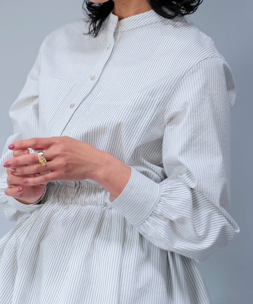 Jines（ジネス）の「サッカーストライプシャツワンピース（ワンピース・レディース・ライトグレー/ネイビー・38）」の8枚目の写真