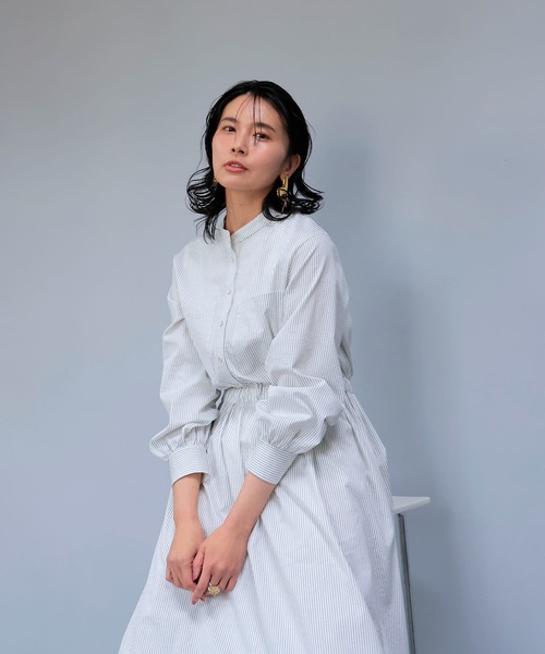 Jines（ジネス）の「サッカーストライプシャツワンピース（ワンピース・レディース・ライトグレー/ネイビー・38）」の6枚目の写真