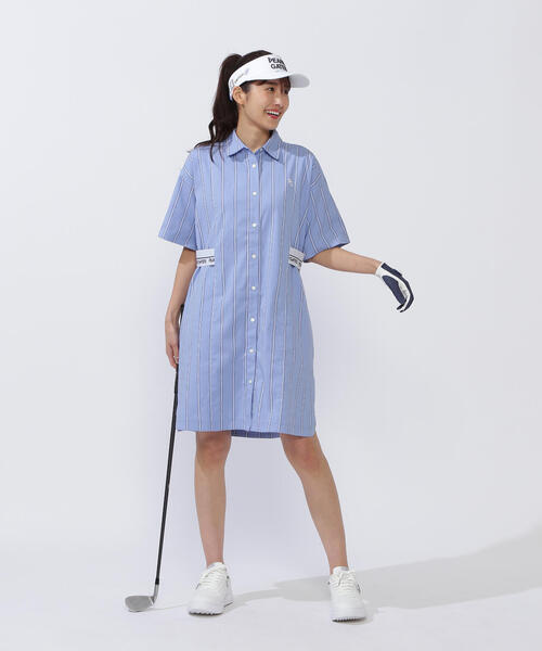 先染オックス ストレッチ ストライプワンピース レディス