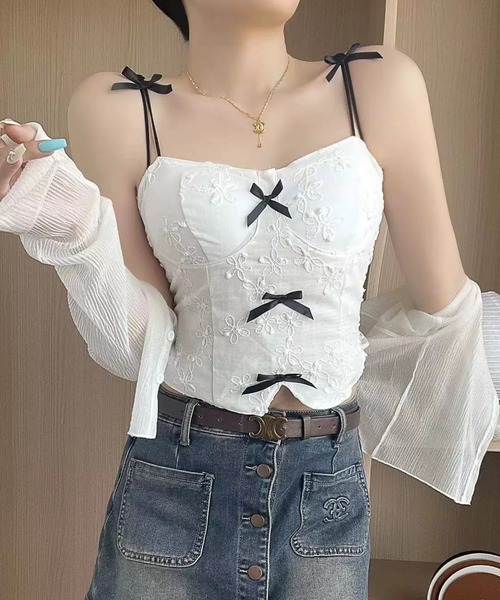 セール】花柄フロントリボンキャミトップス（キャミソール）｜ampm