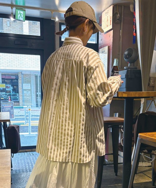 CORNERS by KR（コーナーズバイケーアール）の「【CORNERS by KR】刺繍ストライプオーバーシャツ（シャツ/ブラウス・レディース・ベージュ/ブルー/ネイビー・M）」の5枚目の写真