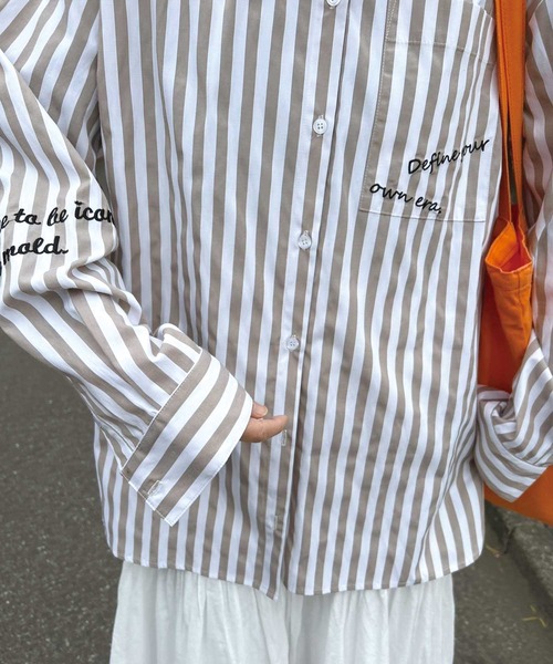 CORNERS by KR（コーナーズバイケーアール）の「【CORNERS by KR】刺繍ストライプオーバーシャツ（シャツ/ブラウス・レディース・ベージュ/ブルー/ネイビー・M）」の19枚目の写真