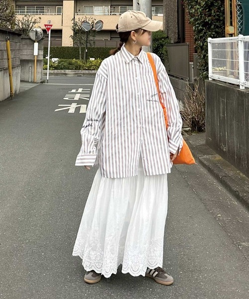 CORNERS by KR（コーナーズバイケーアール）の「【CORNERS by KR】刺繍ストライプオーバーシャツ（シャツ/ブラウス・レディース・ベージュ/ブルー/ネイビー・M）」の18枚目の写真