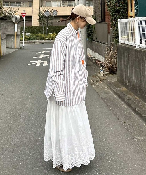 CORNERS by KR（コーナーズバイケーアール）の「【CORNERS by KR】刺繍ストライプオーバーシャツ（シャツ/ブラウス・レディース・ベージュ/ブルー/ネイビー・M）」の17枚目の写真