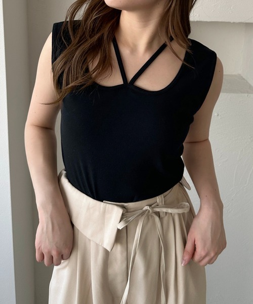 apres jour clair（アプレジュールクレア）の「【apres jour clair】カップ付きデザインタンク（タンクトップ・レディース・ブラック/アイボリー/オレンジ系その他・X-LARGE/フリー）」の2枚目の写真