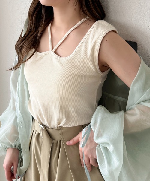 apres jour clair（アプレジュールクレア）の「【apres jour clair】カップ付きデザインタンク（タンクトップ・レディース・ブラック/アイボリー/オレンジ系その他・X-LARGE/フリー）」の5枚目の写真