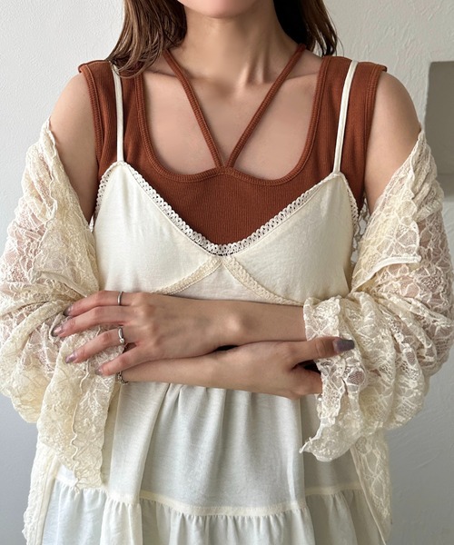 apres jour clair（アプレジュールクレア）の「【apres jour clair】カップ付きデザインタンク（タンクトップ・レディース・ブラック/アイボリー/オレンジ系その他・X-LARGE/フリー）」の18枚目の写真