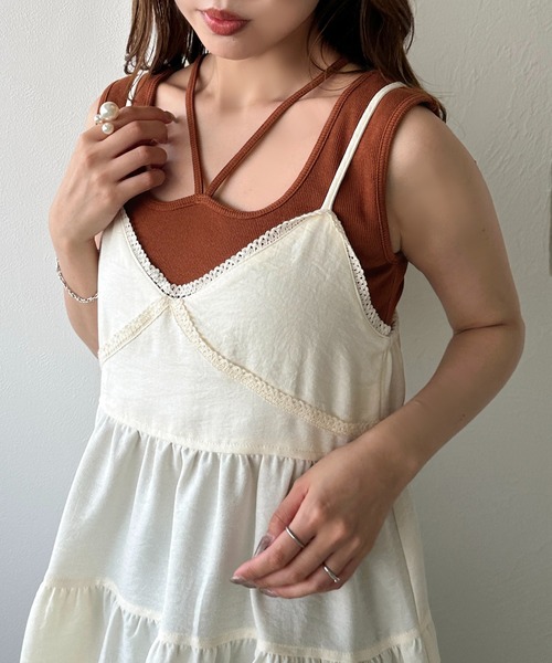 apres jour clair（アプレジュールクレア）の「【apres jour clair】カップ付きデザインタンク（タンクトップ・レディース・ブラック/アイボリー/オレンジ系その他・X-LARGE/フリー）」の19枚目の写真