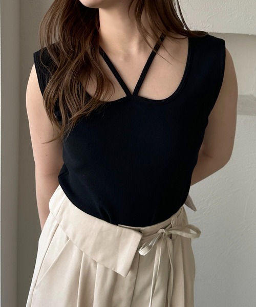 apres jour clair（アプレジュールクレア）の「【apres jour clair】カップ付きデザインタンク（タンクトップ・レディース・ブラック/アイボリー/オレンジ系その他・X-LARGE/フリー）」の11枚目の写真