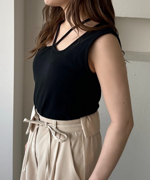 apres jour clair（アプレジュールクレア）の「【apres jour clair】カップ付きデザインタンク（タンクトップ・レディース・ブラック/アイボリー/オレンジ系その他・X-LARGE/フリー）」の12枚目の写真