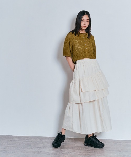 W:Huku（フーク）の「コンパクト クロシェ編み カーディガン / 半袖 ハーフスリーブ（カーディガン/ボレロ・レディース・チャコール/グリーン系その他/ブラック/オフホワイト・FREE）」の7枚目の写真