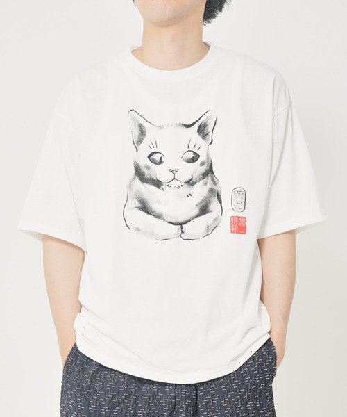 CORISCO(コリスコ)の「アニマル水墨画風Tシャツ(M1)(Tシャツ/カットソー・メンズ・オートミール/キナリ/ホワイト系1/ホワイト系2・MEDIUM/LARGE/X-LARGE)」の3枚目の写真