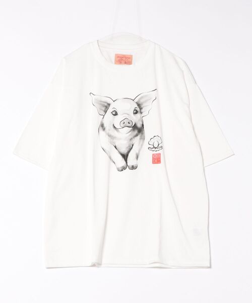 CORISCO(コリスコ)の「アニマル水墨画風Tシャツ(M1)(Tシャツ/カットソー・メンズ・オートミール/キナリ/ホワイト系1/ホワイト系2・MEDIUM/LARGE/X-LARGE)」の8枚目の写真