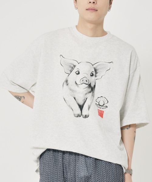 CORISCO(コリスコ)の「アニマル水墨画風Tシャツ(M1)(Tシャツ/カットソー・メンズ・オートミール/キナリ/ホワイト系1/ホワイト系2・MEDIUM/LARGE/X-LARGE)」の13枚目の写真
