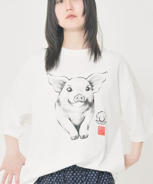 CORISCO(コリスコ)の「アニマル水墨画風Tシャツ(M1)(Tシャツ/カットソー・メンズ・オートミール/キナリ/ホワイト系1/ホワイト系2・MEDIUM/LARGE/X-LARGE)」の14枚目の写真