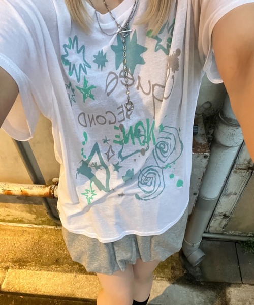 JEANASIS（ジーナシス）の「【25quee】イラストシアーTシャツ/455522（Tシャツ/カットソー・レディース・ブラック系その他/ブラック/ホワイト系その他/ホワイト・FREE）」の5枚目の写真