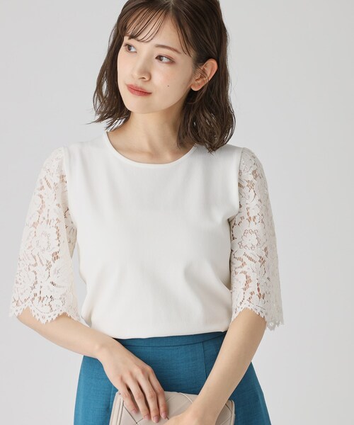 COUP DE CHANCE(クードシャンス)の「【洗える】華やかなレース袖ニットトップス(ニット/セーター・レディース・ワインレッド/ホワイト/ブラック/ダークブラウン/ホワイト系6・38/34)」の3枚目の写真